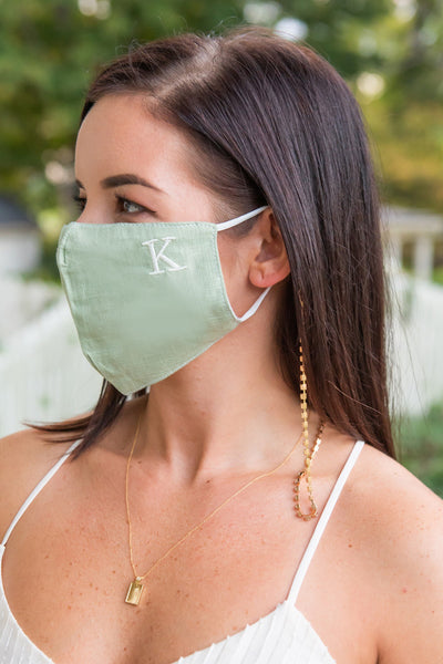 Sage Embroidered Initial Simple Mask