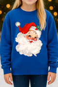 Vintage Jolly Santa Sweatshirt - Royal Blue - Girls