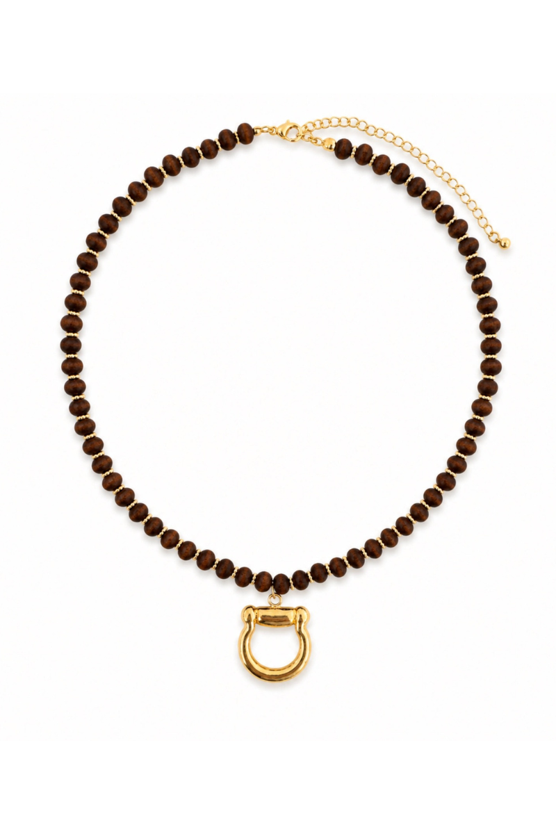 Horse Bit Wood Beaded Necklace