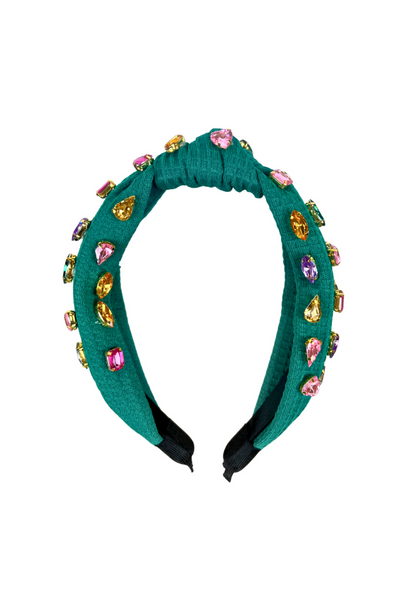 Bejeweled Knot Headband- Green