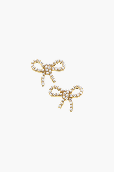 Mariah Pearl Bow Stud Earrings