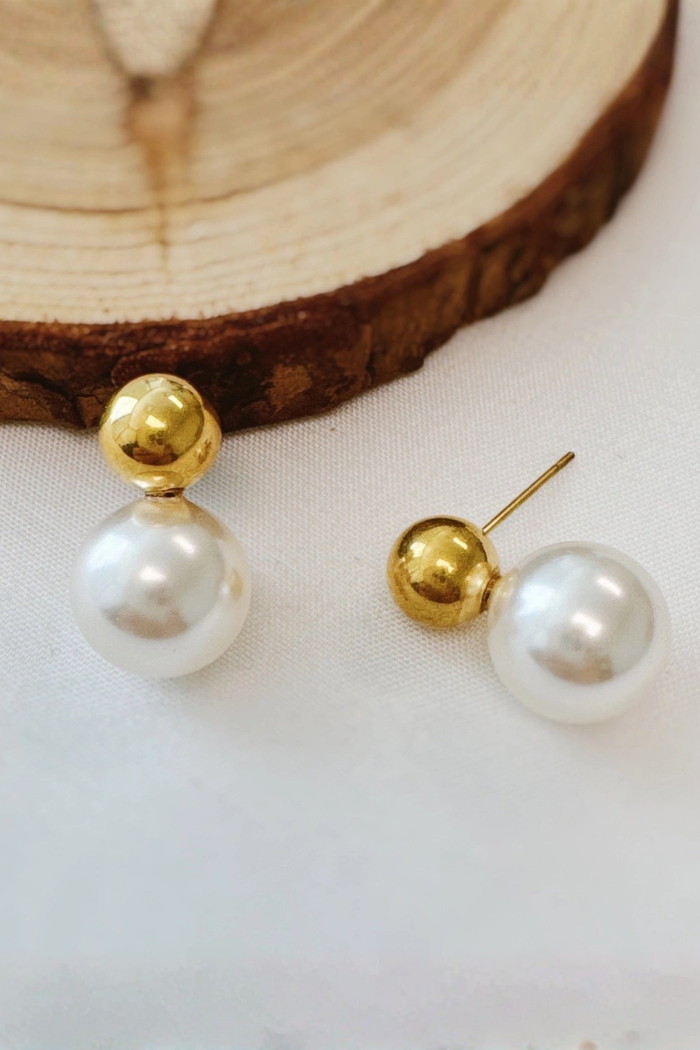 Ball and Pearl Stud Earrings