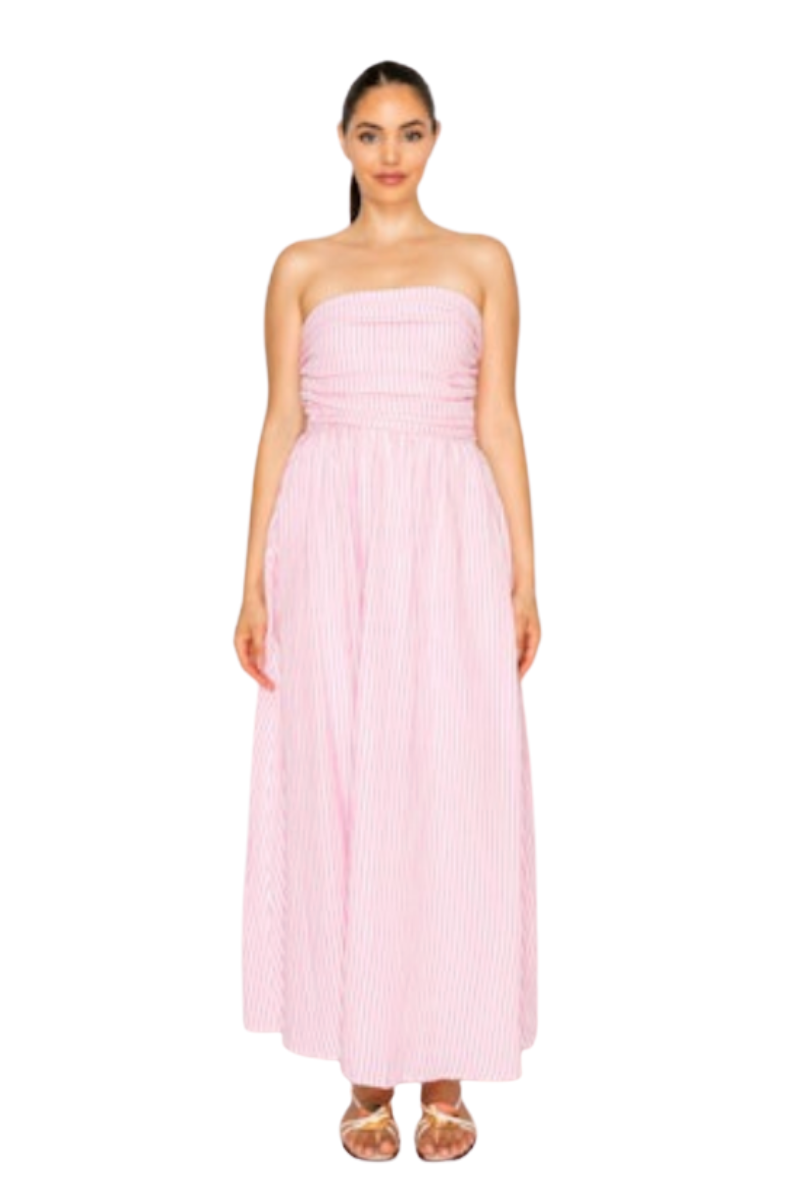 Pink Gauze Stripe Maxi Dress