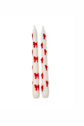 Bow Accent Taper Candles-White/Red