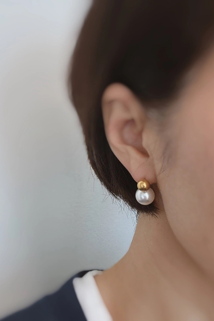 Ball and Pearl Stud Earrings