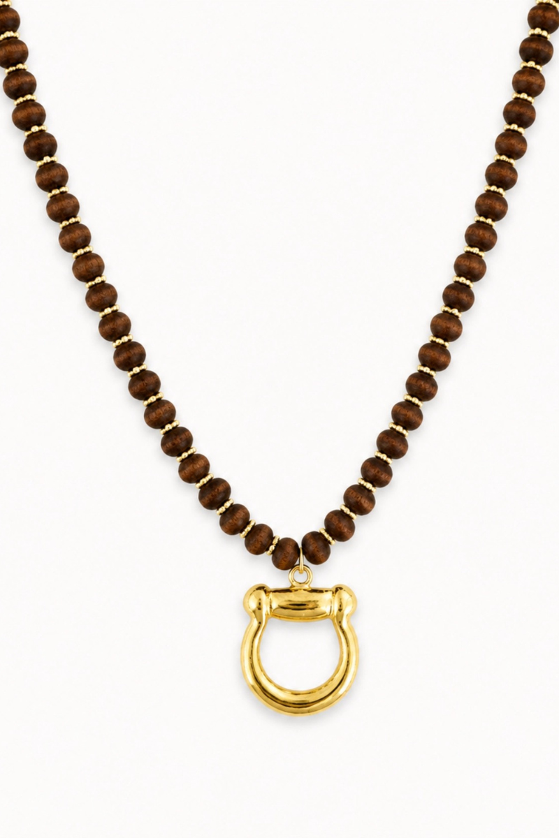Horse Bit Wood Beaded Necklace