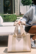 Jelly Tote Bag - Latte Gingham Bow