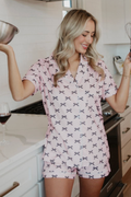 Black & Pink Mini Coquette Bows Loungewear Set