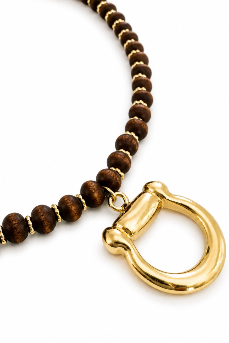 Horse Bit Wood Beaded Necklace