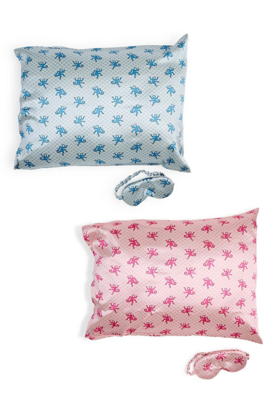 Happy Monkey Satin Pillowcase and Eye Mask Set