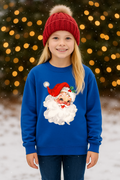 Vintage Jolly Santa Sweatshirt - Royal Blue - Girls
