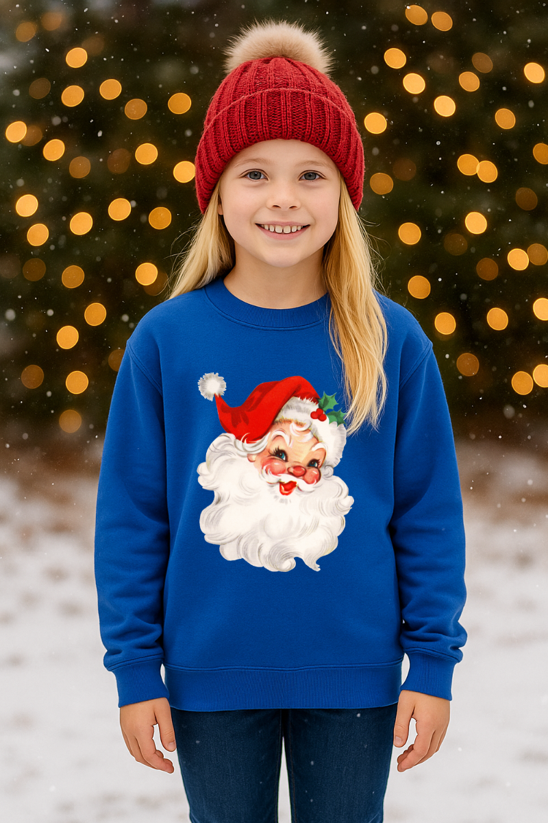 Vintage Jolly Santa Sweatshirt - Royal Blue - Girls