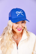 Preppy Bow Trucker Hat - Royal Blue