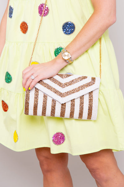 Beaded Striped Purse-Gold