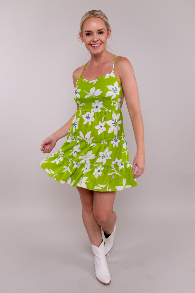 Taking It Easy Floral Mini Dress - Green- FINAL SALE