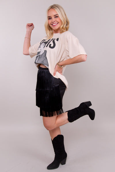 Sierra Fringe Mini Skirt-Black