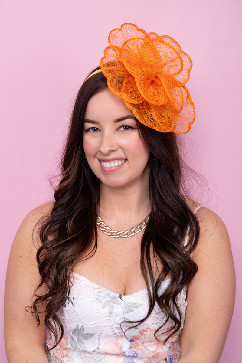 Classic Peony Flower Fascinator - Orange - FINAL SALE