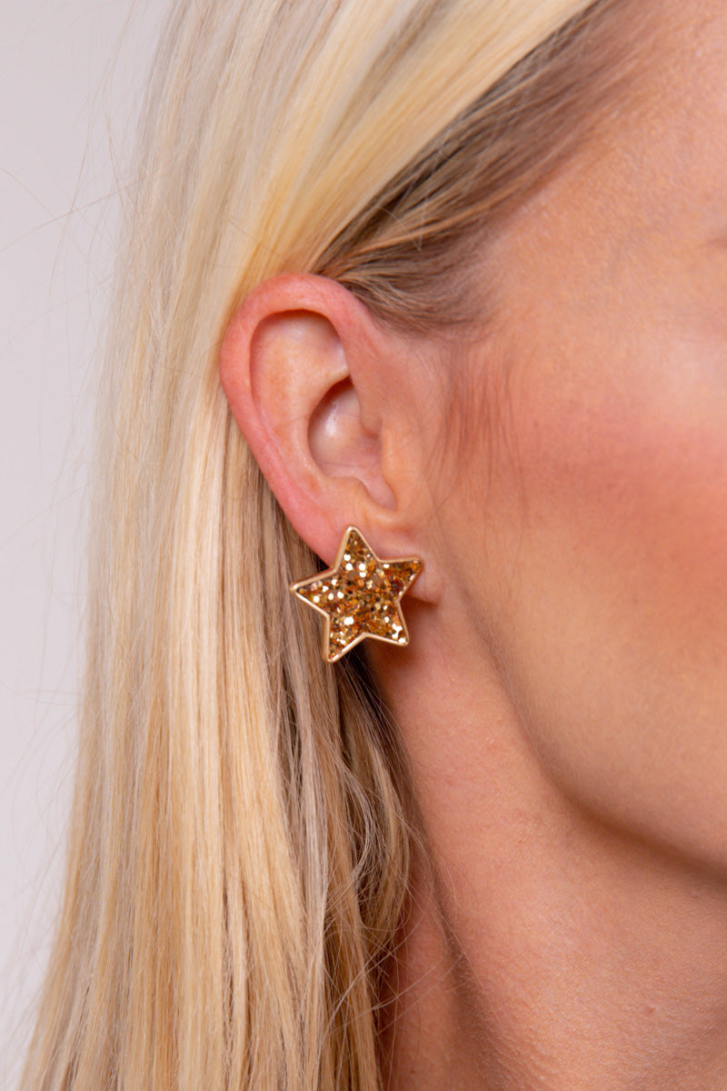 Glitter Star Earrings - Gold
