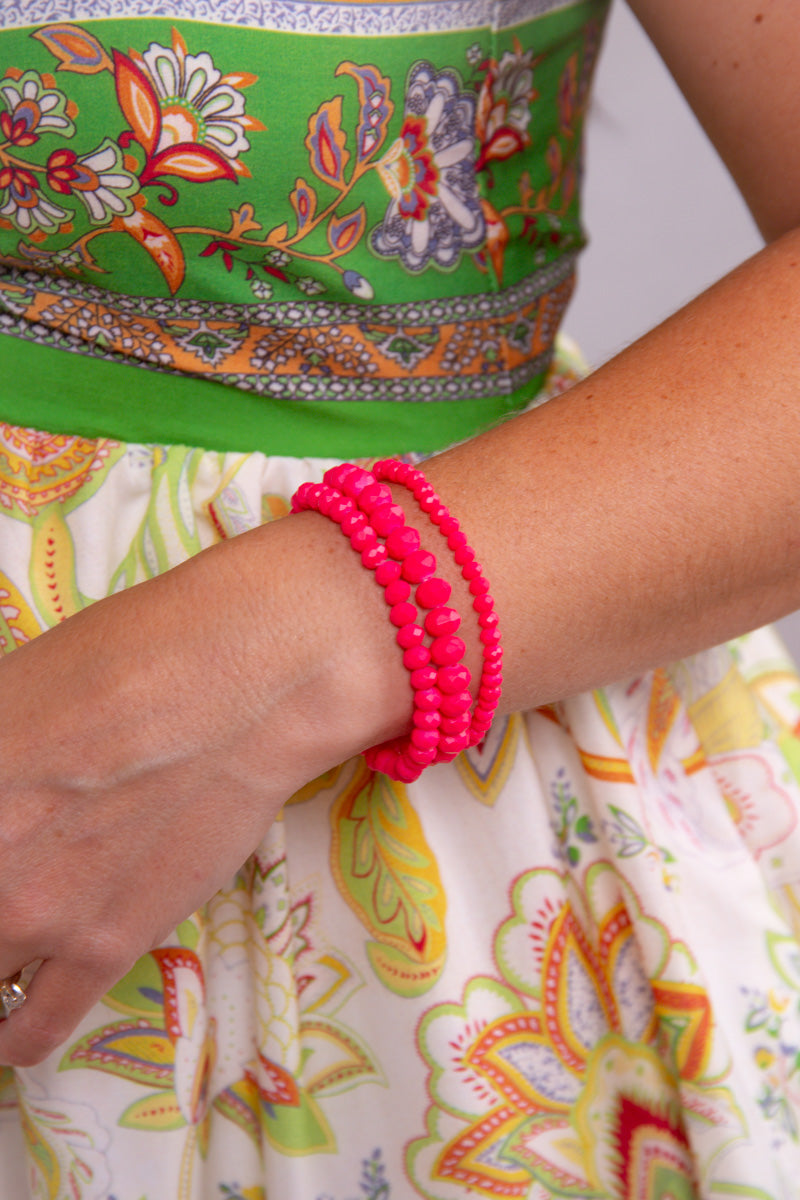 Solid Pink Beaded Stacked Bracelets
