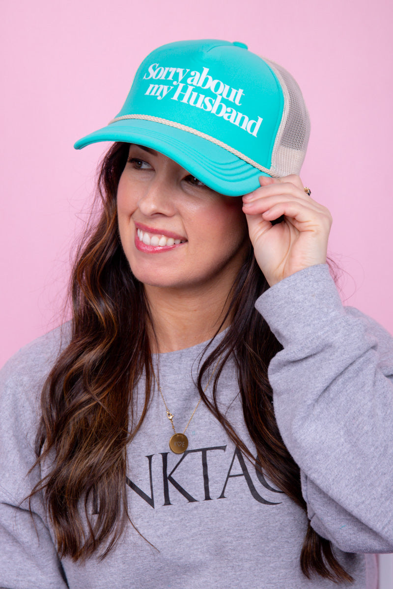 Sorry About My Husband Trucker Hat - Aqua