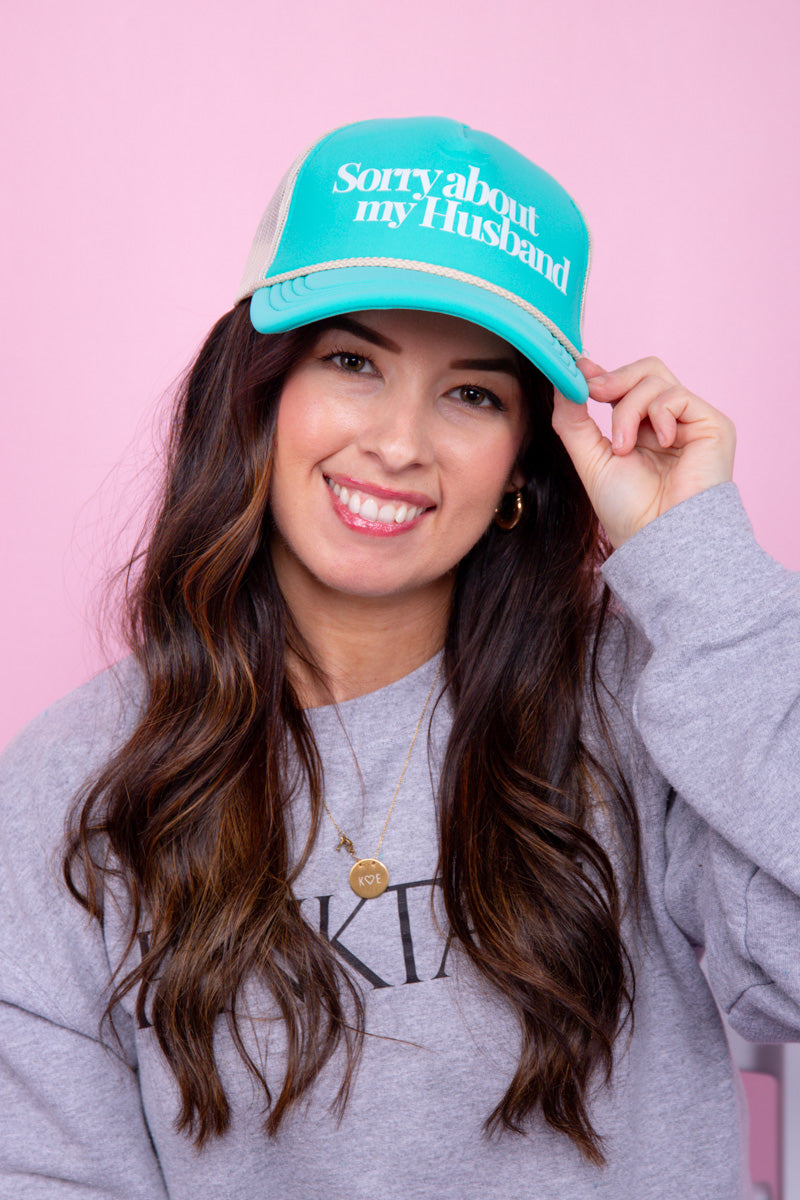 Sorry About My Husband Trucker Hat - Aqua