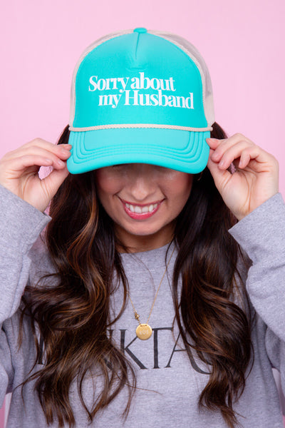 Sorry About My Husband Trucker Hat - Aqua