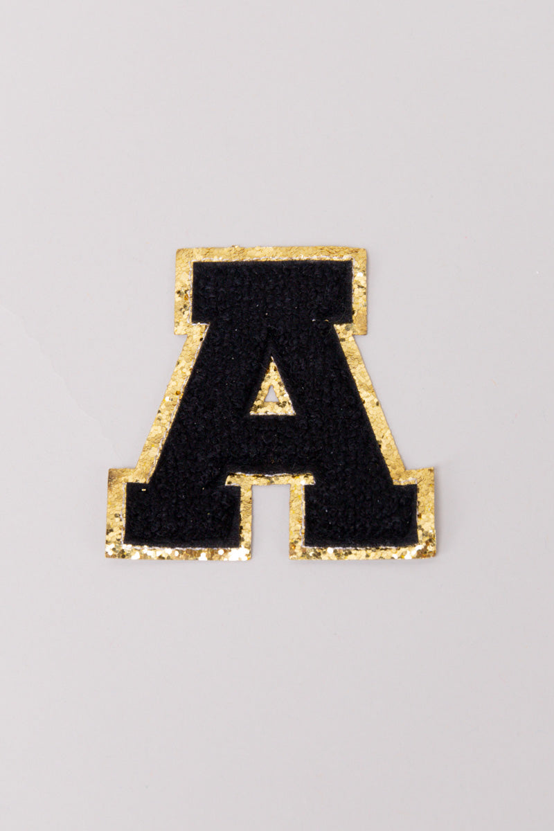 Chenille Iron-On Letter Patches- Black 8cm