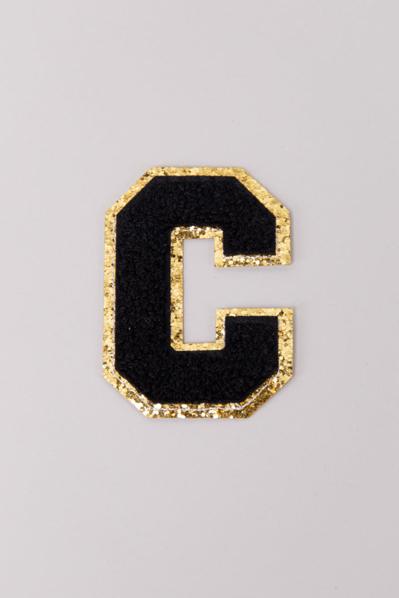 Chenille Iron-On Letter Patches- Black 8cm
