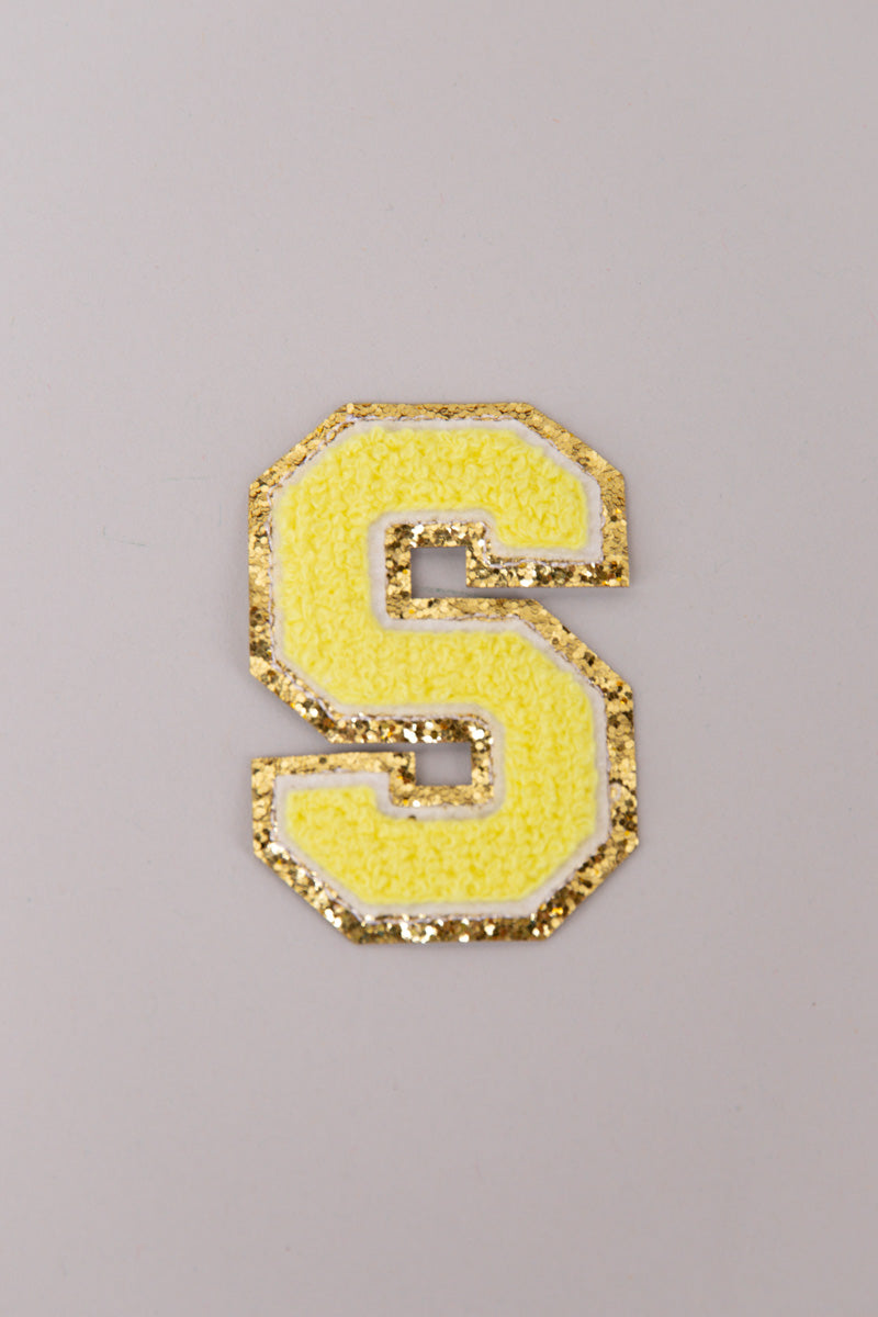 Chenille Iron-On Letter Patches- Yellow 8cm