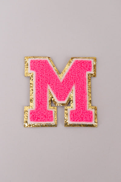 Chenille Iron-On Letter Patches- Hot Pink 8cm
