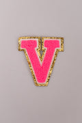 Chenille Iron-On Letter Patches- Hot Pink 8cm