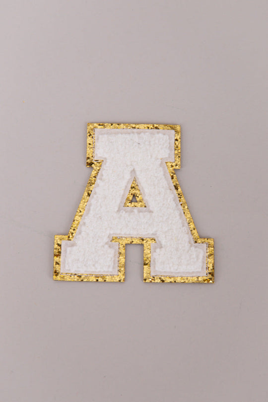 Yellow Iron On Varsity Letter Patches -Set of 3 - Small 5.5 cm Chenille  with Gold GlitterH