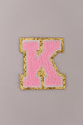 Chenille Iron-On Letter Patches- Light Pink 8cm