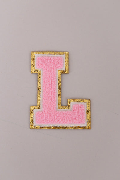 Chenille Iron-On Letter Patches- Light Pink 8cm