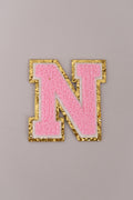 Chenille Iron-On Letter Patches- Light Pink 8cm