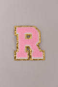 Chenille Iron-On Letter Patches- Light Pink 8cm