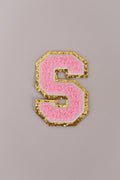 Chenille Iron-On Letter Patches- Light Pink 8cm