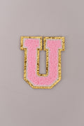 Chenille Iron-On Letter Patches- Light Pink 8cm
