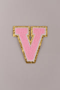 Chenille Iron-On Letter Patches- Light Pink 8cm