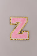 Chenille Iron-On Letter Patches- Light Pink 8cm