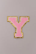 Chenille Iron-On Letter Patches- Light Pink 8cm