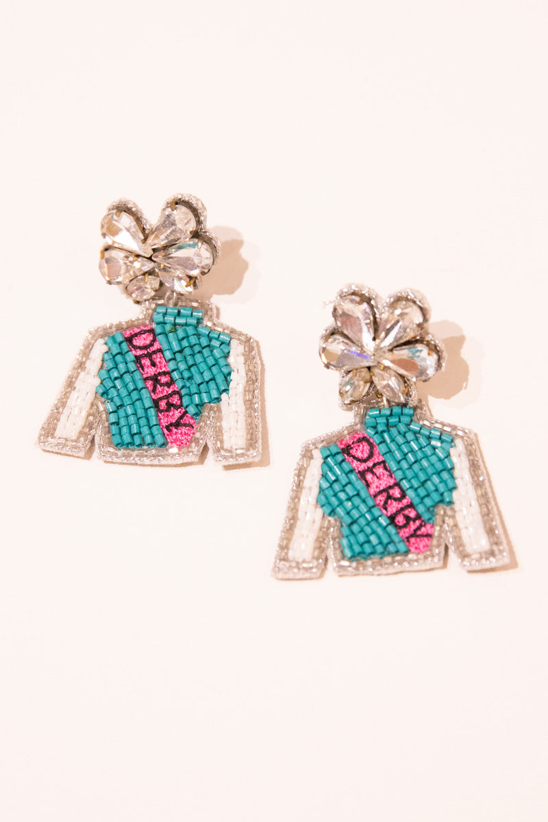 Derby Jockey Silks Earrings - Pink & Green - FINAL SALE