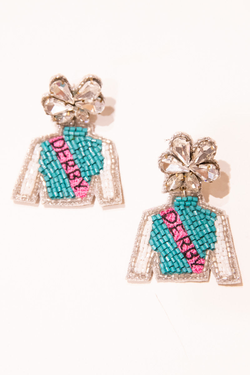 Derby Jockey Silks Earrings - Pink & Green - FINAL SALE