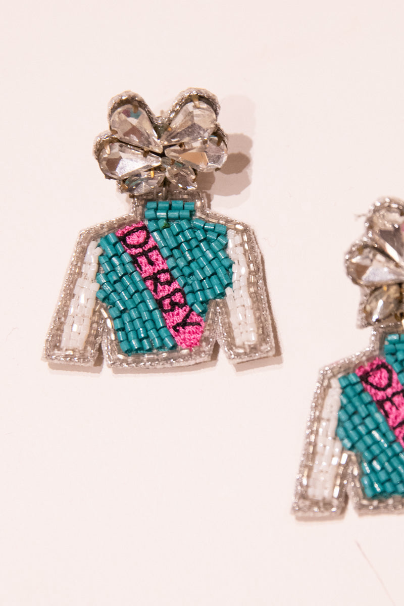 Derby Jockey Silks Earrings - Pink & Green - FINAL SALE