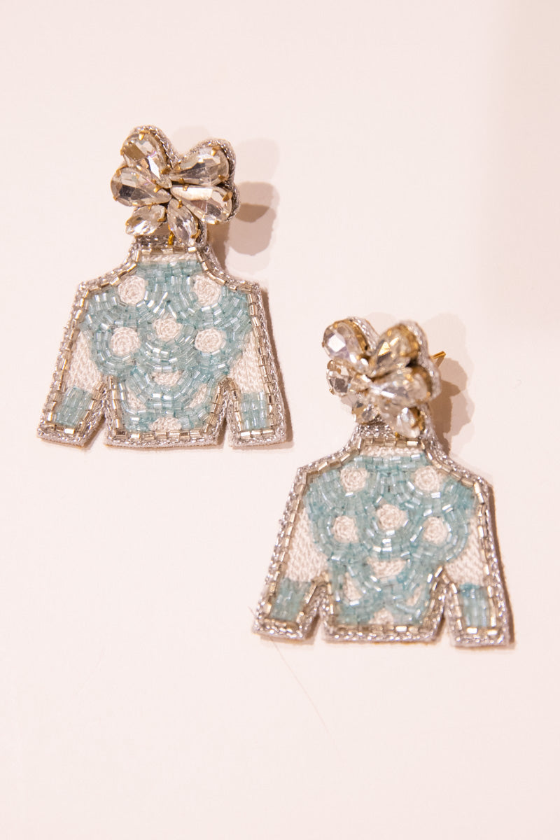 Derby Jockey Silks Earrings - Aqua Polka Dot