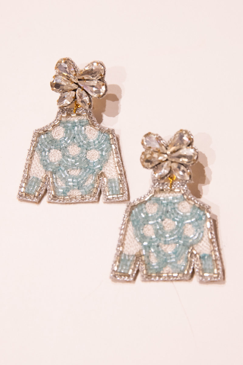 Derby Jockey Silks Earrings - Aqua Polka Dot