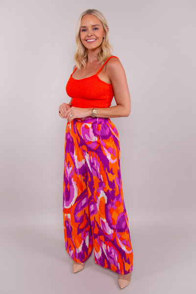 Cora Flowy Pants - Orange & Purple