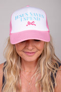 Jesus Saves I Spend Trucker Hat - Pink