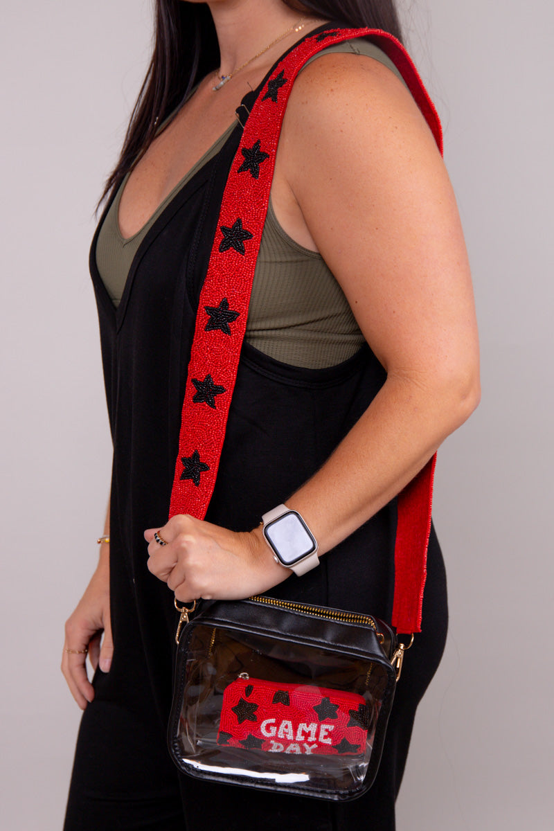 Red & Black Star Beaded Purse Strap