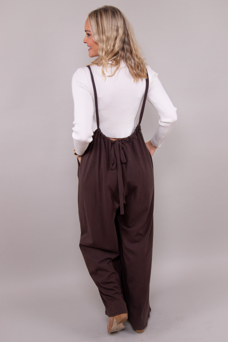 Keep In Touch Suspender Overalls - Mocha